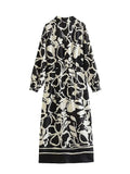 Yipinpay New Summer Women Printed Midi Dresses 2023 Elegant Fashion Turn Down Collar Dresses A-line Long Sleeve Mid-Calf Vestidos