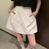 Yipinpay High Waist Wild Faldas Jupe Short Puffy Pocket Black Skirts for Women Wild Y2k White Casual Suit Skirt Work Style Chic