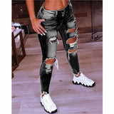 Yipinpay Spring New Women's Low Waist Ripped Jeans Fashion Slim Hip Lift Elastic Ankle-Length Denim Pencil Pants Plus Size Jeans 5XL