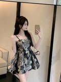 Yipinpay Spaghetti Strap Dress Women Floral Threen Dimensional Slash Neck Summer Vintage Ladies Sexy Dresses Elegant