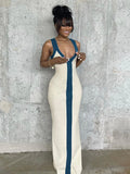 Yipinpay Simenual Sexy V-neck Slip Draped Maxi Dress Gown Straps Patchwork Elegant Prom Dress Club Party Outfits Summer Casual Streetwear
