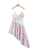 Yipinpay Summer Women Multi Color Block Irregular Floral Print Sexy Sling Dress Sweet Ruffle Female Sleeveless Boho Beach Dress