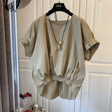 Yipinpay Shirt for Women Sleeveless Khaki Pullover Blouse for Summer Woman Elegant Top O-neck Fashion Shirts and Blouses Summer
