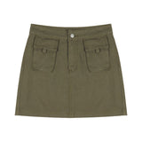 Yipinpay Vintage Y2k Green Cargo Skirt Women Retro Streetwear 90s Pocket Patchwork High Waist A-line Denim Mini Skirt Korean