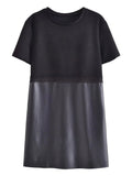 Yipinpay Black Dress Women Faux Leather Short Dresses For Women 2023 Short Sleeve Mini Dress Casual Women's Elegant Loose Dresses