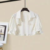 Yipinpay Women's Summer Dress Suit 2024 New Fashion Short Sleeve Shirt+Denim Strap Skirt Two Piece Korean Elegant Casual Matching Set