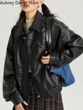 Yipinpay Style Leather Jacket Women Streetwear Moto Biker Zipper Leather Coat High Street Fashion Trend Loose PU Leather Jacket 2023