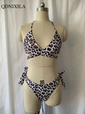 Yipinpay Summer Women Bikini Set Sexy Leopard Split 2 Piece Swimwear Woman Swimsuit with Lace High Waist Thong Bikini Beach Outfits