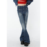 yipinpay High Waist Women Jeans Flare Pants Vintage American Fashion Street Wide Leg Jean Female Denim Trouser Baggy Denim Pants