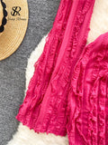 Yipinpay American Holiday Beach Suits Flare Sleeve V Neck Crop Top+One Piece Slim Skirt Fashion Folds Bandage Two Pieces Suit
