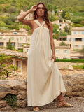 Yipinpay Soild Halter Maxi Dress For Women 2024 Summer Sleeveless Backless Long Dresses Fashion Lady Holiday Party Beach Robe