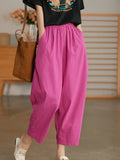 Yipinpay Summer Women's Capri Pants Oversize High Waist Calf-Length Loose Trousers Casual Cotton Harem Pants for Women Streetwear