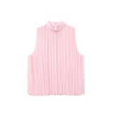 Yipinpay Women Chiffon Pleated Skirts Sets 2023 Summer Thin Female Elegant Sleeveless Shirts Mid-Calf A-Line Skirts