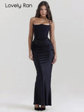 Yipinpay Strapless Bodycon Sexy Maxi Dress Women Black Fashion Off-shoulder Sleeveless Backless Dresses Evening Party Vestido