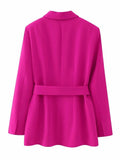 Yipinpay Fuschia Blazer Woman Set 2 Pieces Belt Long Sleeve Fashion Women's Spring Jackets 2023 Office Chic And Elegant Woman Jacket