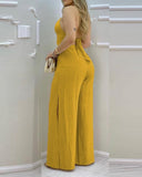 Yipinpay Trim Buttoned Backless Slit Jumpsuit Elegant Jumpsuit for Women Casual New Fashion 2023 Summer