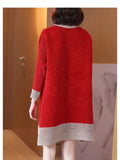 Yipinpay pleated contrast color half-high neck dress women loose split long-sleeved belly show fashionable high-end dress female