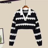 Yipinpay Women's Autumn Winter Suit Korean Elegant Chic Short Knit Sweater Wide Leg Pants Two Piece Female Fashion Sweater Matching Set