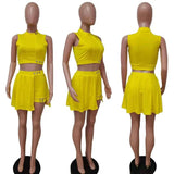 Yipinpay Short Culottes Two-Piece Suit Women Rop Top And Lace-Up Mini Skirt 2 Pieces Set Ruched Bottom Hakama Outfits