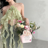 yipinpay Women's Tube Tops Off Shoulder Tank Top Ruffles Ribbon Streetwear Y2k Clothes Summer Halter Neck Crop Top Sleeveless Tanks Camis