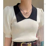 Yipinpay Shirts for Women Ice Silk Short Sleeve Black Tshirt Women Bubble Knitted Top Wild Slim Crop Top Ropa Mujer Y2k White Tee