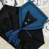 Yipinpay School Girl JK Uniform Skirts Suit Women Girl Bow Sailor Blouses Pleated Short Skirt Sailor Uniform JK Navy Costumes