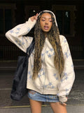 Yipinpay Printed Y2k Zip Up Hoodie Women and Men Vintage Casual Star Printed Loose Long Sleeve Hoodie Cardigan Hip Hop Streetwear