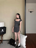 Yipinpay Girl Preppy Style Suit Women's Square Collar Slim Fit Short-sleeved Top High Waist Mini Skirt Two-piece Set Female Clothes
