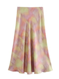 Yipinpay Tie Dye Satin Skirt Women High Waist Midi Skirt Women Summer Long Skirts For Women Fashion 2023 Elegant Women's Skirts Sets