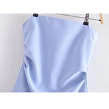 Yipinpay Blue Mini Dress Woman Off Shoulder Short Dresses For Women Pleated Strapless Sexy Corset Dress 2023 Evening Party Dresses