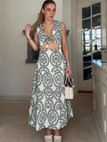 Yipinpay Hollow Out Embroidery Maxi Dress For Women Elegant V-neck Sleeveless Backless Long Dress 2024 Summer Lady A-line Beach Robe