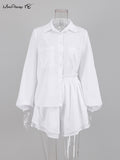 Yipinpay Cotton Linen Women Summer Shorts Suits Holiday Lantern Sleeve Shirts And Hot Pants 2 Pieces Sets Women Chic Outfits