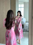 Yipinpay Elegant Dresses Women Butterfly Printed Mesh Patchwork French Style Slim Sexy Dress Flare Long Sleeve Vintage Ladies