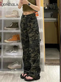 Yipinpay Baggy Vintage Camouflage Green Women's Cargo Pants High Wist Straight Casual Korean Fashion Jeans Bottoms Denim Trousers