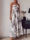 Yipinpay Print Halter Long Dress Women Off Shoulder Corset Dress Woman Backless Sexy Summer Dresses Elegant Party Dresses For Women