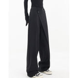 yipinpay Women Suit Pants Fold High Waist American Vintage Baggy Pants Streetwear Style Fashion Female Straight Wide Leg Trouser