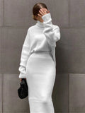 Yipinpay Knitted 2 Piece Outfit Set Casual Long Sleeve Sweater Top And Pencil Long Skirts Elegant Autumn Two Piece Sweater Sets