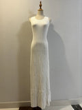 Yipinpay Knitwear White Casual Long Dress For Women Sleeveless High Waist Slim Strapless Loose Dress Solid Basic Ladies Maxi Dress
