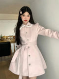 Yipinpay Hot Girl Pink Medium Length Woolen Coat for Women's Autumn and Winter Slim Fit Lace-up Woolen Coat Fashion Female Clothes