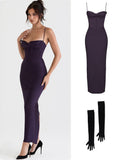 Yipinpay Maxi Bodycon Dress Sexy Celebrity Event Prom Night Party Dresses Satin V Neck Spaghetti Strap Women Dresses 2023 Summer