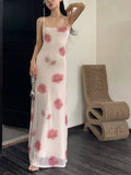 Yipinpay Grunge Elegant Midi Dress Women Y2k Vintage Streetwear Spaghetti Strap High Waist Florals Printed Party Dress Female