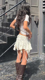 Yipinpay Sexy Women Gothic Punk Irregular Skirts Solid Color Drawstring Tie-Up Ruched Ruffles Mini Skirt Summer Fashion Short Skirts 920