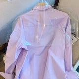 yipinpay Purple Shirt Women Blouse Chic Embroid Design Long Sleeves Casual Tops 2023 Fashion Vintage Single-Breasted Femmes Shirt