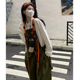 Yipinpay Women's Casual Suspender Overalls Vintage Fashion Straight Wide Leg Pants Tooling Style Baggy Mopping Trouser All Season