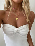 Yipinpay Knit Tube Tops Women White Strapless Corset Tops Summer Basic Backless Off Shoulder Crop Top Bustier Casual Streetwear