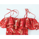 Yipinpay Print Ruffle Long Dress Women Off Shoulder Summer Dresses Woman 2023 Holiday Short Sleeve Slip Dress Ruched Midi Dresses