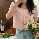 Yipinpay Pink Tailored Coat Temperament Tweed Cardigan Love Button Jackets for Women Summer 2023 Korean Style Coats Ropa Mujer