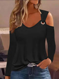 Yipinpay Simple Metal Button V-neck Shirt Blouse For Women 2024 New Fashion Sexy Women Casual Shirt Pullover Tops Female Clothing