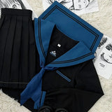 Yipinpay School Girl JK Uniform Skirts Suit Women Girl Bow Sailor Blouses Pleated Short Skirt Sailor Uniform JK Navy Costumes