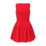 Yipinpay New Women Red Hem Pleated Mini Dress Sexy Sleeveless Low Waist Female Summer Party Dresses Cotton Robe